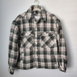YoungLA Cream & Green Plaid Shirt Jacket-small